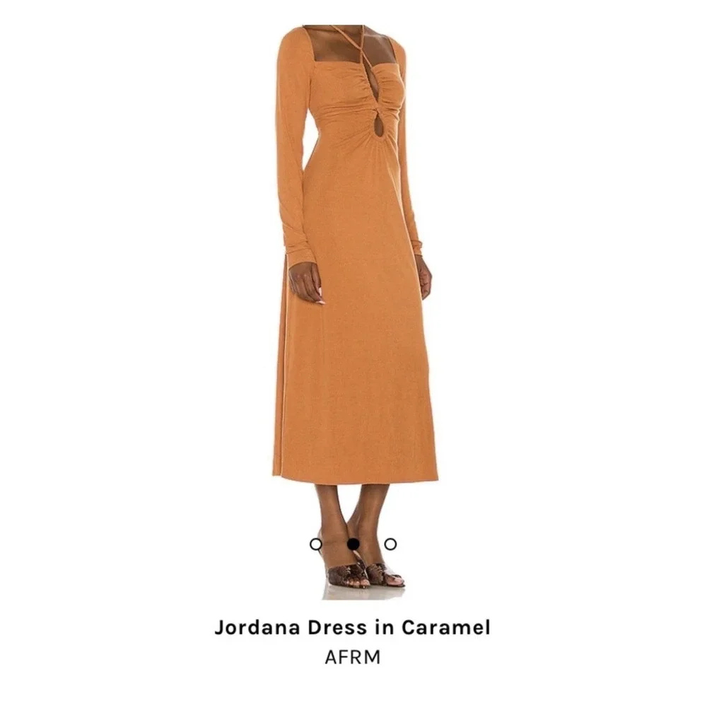 AFRM Size-L Midi Dress Jordana Caramel Long Sleeve Revolve $128